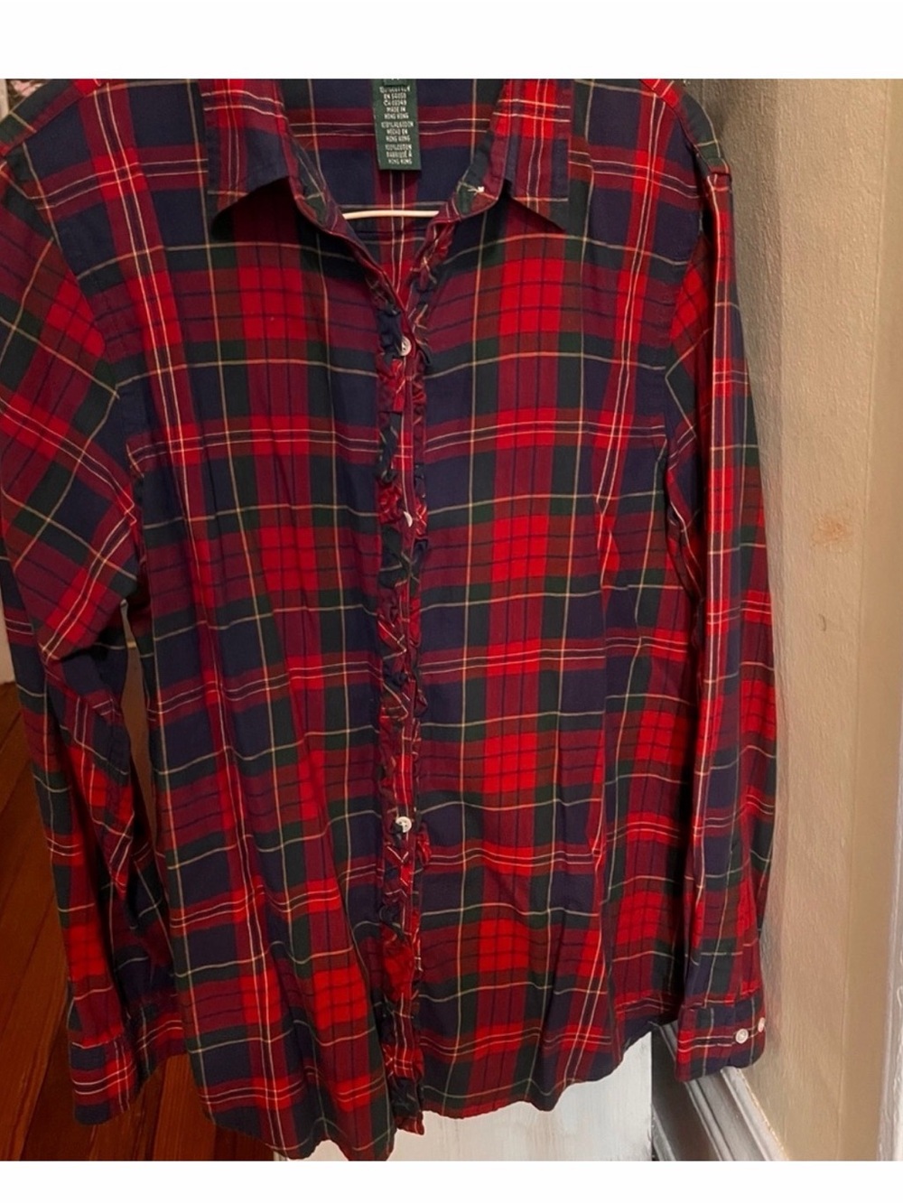 Women’s Ralph Lauren Ruffle Red and Green Plaid Shirt